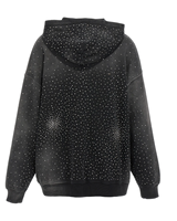 Sweat à capuche zippé de luxe en molleton coton/polyester, délavé à l'acide, avec impression numérique hiver, strass et logo personnalisé brodé, 2 pièces