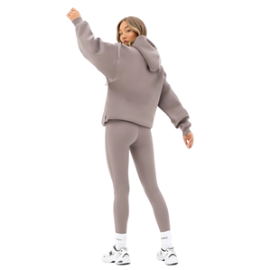 Sudadera con Capucha Extra Grande para Mujer, 50% Algodón, 50% Poliéster, Color Rosa Taupe, Estilo Urbano, Hombros Caídos, Corte Holgado, Moda de Invierno - Product Image 4