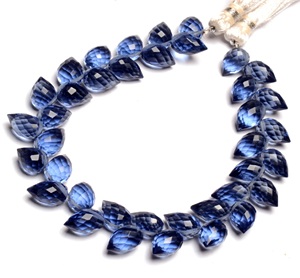 London Blue Topaz Hydro Quartz Stone Beads Faceted Flower Bud Shape Color Glass Stranded para la fabricación de joyas - Product Image 2