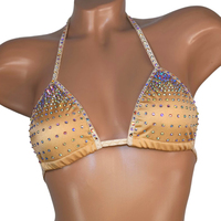 Top strass dégradé Beige Performance porter extrême chaud Bikini soutien-gorge Burlesque Triangle tenues pour fête décapant exotique