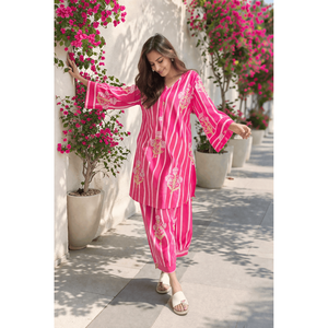 Ensemble deux pièces en lin Bougainvillea avec pantalon à revers et haut à manches trois-quarts, tenue printemps/été - Product Image 4