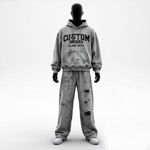 100% Cotton Blank Jogging 2 Pieces <b>Baggy</b> Boxy Heavy Weight Oversized Hoodie and <b>Joggers</b> Sets <b>Men</b> Tracksuits Custom Sweat Suits - Product Image 4