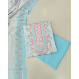 Traje de Invierno Estilo Vintage con Estampado Floral de Algodón sin Coser con Decoración de Plumas en Azul Cielo - Product Image 3