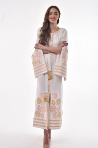 Vestido largo de algodón con bordado bohemio informal elegante, cinturón tejido de manga larga, estilo dulce y modelo de pedido de patrón sólido - Product Image 6