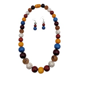 Ensemble collier et boucles d'oreilles en perles acryliques en résine vintage chic faites à la main, style rétro, bijoux de mode pour femmes au meilleur prix - Product Image 4