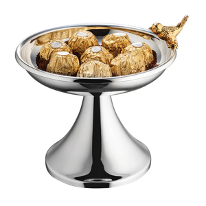 Bandeja de chocolate de plata de lujo con pedestal y acento de pájaro dorado para Eid Diwali y regalos corporativos - Product Image 1