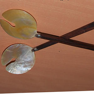 Cuillère et fourchette longues en nacre naturelle avec manche en bois, motif de bijoux en coquillage, pour les occasions de cadeaux - Product Image 3