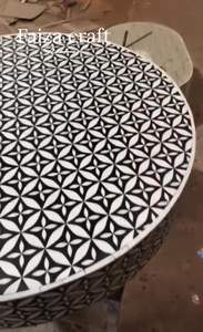 Handmade Minimalist Style Black Coffee <b>Table</b> <b>with</b> Unique Sunburst Pattern Bone Inlay <b>stools</b> Design by Faizacraft - Product Image 4