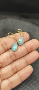 Pendientes de Gota con Piedra Preciosa de Amazonita de Estilo Étnico Vintage, Forma de Pera, Chapados en Oro, Hechos de Latón, Joyería Fina para Mujer para Bodas - Product Image 4