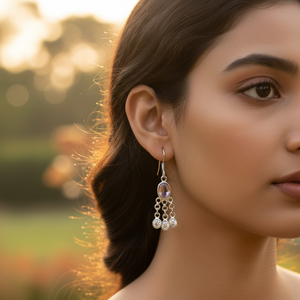 Boucles d'oreilles pendantes vintage en argent 925 plaqué or 18 carats avec améthyste et CZ, boucles d'oreilles pendantes en or blanc avec perle et diamant pour femmes - Product Image 3