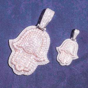 Colliers pendentifs Hip Hop fins, breloques en argent 925, sertis de moissanite VVS, pendentif Hamsa avec chaîne glacée, provenant d'un exportateur indien - Product Image 1