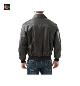 Blouson aviateur universitaire en cuir noir approvisionnement en usine prix de gros bon marché production en vrac - Product Image 3