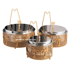 Calentador de alimentos de Metal dorado y negro, cazuela decorativa de forma redonda, olla caliente de Metal nueva al por mayor con estilo clásico - Product Image 5