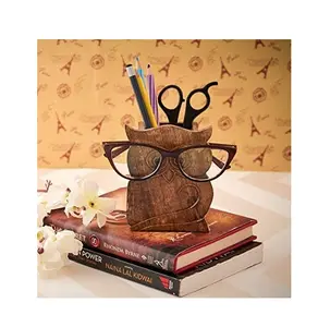 Owl Design Rustic Wood Pencil Holder Pen Cup Spectacle Eyeglasses Holder Desk Caddy Organizer Office Supplies Accessories Gift