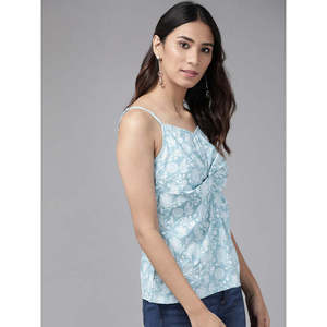 Camiseta sin Mangas de Rayón Azul para Mujer, Tallas S-XXL, Estilo Anudado, Informal, Transpirable, Tejido Elástico para Ropa de Verano - Product Image 3