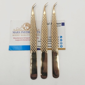 แหนบต่อขนตาแบบปลายไฟเบอร์แหนบปลายเพชรพลาสม่าสีทองแยกตรง - Product Image 2