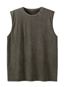 Mens Fitness Sleeveless | Casual Washed Hip Hop Tank Top | High Street <b>Oversized</b> Loose Fit Shoulder T <b>Shirt</b> | Summer Streetwear - Product Image 2