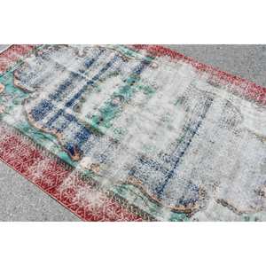 Alfombra turca vintage de 4,9x7,8 pies, alfombra de área grande de lana de retazos azul y rojo, látex clásico para habitación de adolescentes, pasillo rectangular abstracto - Product Image 5