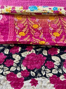 Couleur rose façon Kantha couettes Vintage coton couvre-lit jeter vieux Sari fait patchs assortis fait toute vente couverture - Product Image 5
