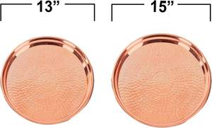 Plateau de service rond décoratif en cuivre rose doré, écologique, fait à la main, durable, imperméable, grand - Product Image 2