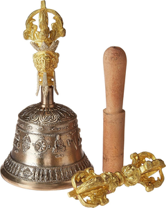 Ensemble cloche bouddhiste en bronze, petit dorje et bâton de frottement en bois, offrant un son clair pour le yoga, aux prix de gros. - Product Image 4