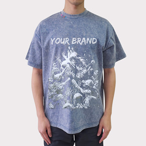 Roof Gallery Vintage Oversized T Shirt Men Custom DTG Digital Print Washed Blue Plus Size Streetwear Crew Neck Short Sleeve - Product Image 2