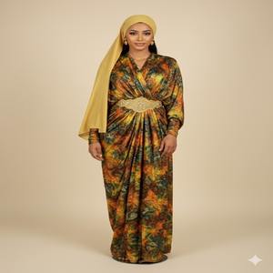 Vestido de Novia Modesto y Atemporal para Niñas, Estilo Somalí Fransawi Dirac, Jacquard Tejido con Diseño Floral en Degradado, para Celebración del Eid - Product Image 1