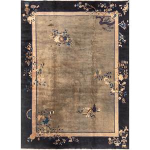 Pechino Grey & <b>Black</b> Hand Knotted Wool <b>Rug</b> Floral & Abstract Pattern for Home Hallway Rectangle Shape for Living Room-Paem-1505 - Product Image 1