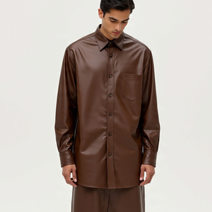 Camisas de cuero de Ciclismo de motor pesado para hombre, camisa de cuero holgada de manga larga para niños, camisa de cuero con letras y botones para hombre - Product Image 2