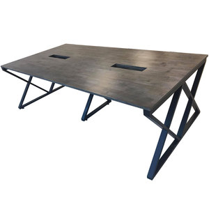 Table de conférence moderne de luxe industrielle 240x120cm en bois de caoutchouc avec pieds en fer Système XConcept HBXC013 - Product Image 4