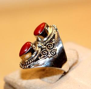 Bague unisexe en argent sterling de haute qualité avec pierre précieuse corail rouge de laboratoire, style bohème tibétain bouddhiste, pour mariage et anniversaire - Product Image 4