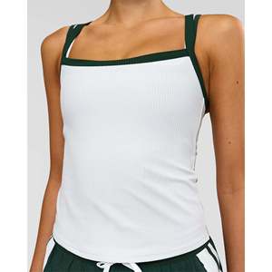 Débardeur côtelé respirant pour femme - Blanc et vert nuit, taille unique, crop top de sport - Product Image 2
