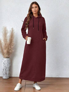 Winter Maxi Long Pullover Sweatshirt Dress Knitted Cotton Fleece Breathable Winter Casual Wear with Side Pockets Custom Option - Product Image 5