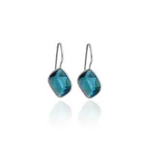 Boucles d'oreilles pendantes en argent 925 pour femmes, polies, avec pierre précieuse bleue, cadeau - Product Image 3