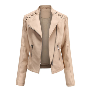 Chaqueta de cuero marrón chocolate para mujer, estilo motero, con ojales y cordones en los hombros, venta al por mayor y personalizada - Product Image 4