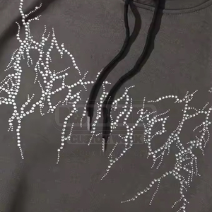 Mode à la mode tenue hommes coton mélangé à capuche Logo personnalisé imprimé couleur unie nouveau look hommes strass sweats à capuche - Product Image 4