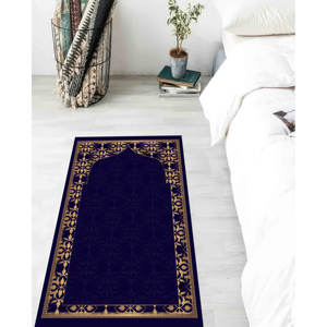 <b>Navy</b> <b>Blue</b> Prayer <b>Rug</b>: Gold Elegant Islamic Design, Machine Washable,Nonwoven Thin <b>Rug</b> - Product Image 2