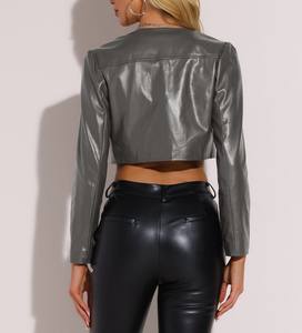 Veste en cuir de haute qualité à la mode pour femmes longueur régulière motif solide Streetwear pour l'automne et l'hiver - Product Image 2