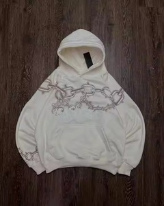 OEM High Quality 100% Cotton Fleece Silk Screen Printing Customized Oversized Streetwear Hoodie Winter Unisex Cropped Men Solid - Product Image 5