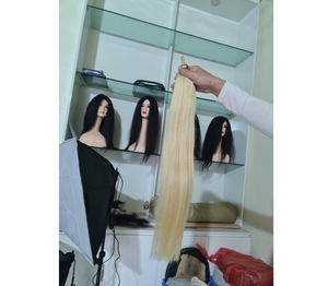 High Quality 100% Remy Human Hair Extensions Straight <b>Feather</b> Wig with Weft Model Raw Vietnamese Hair Direct From Vietnam - Product Image 1