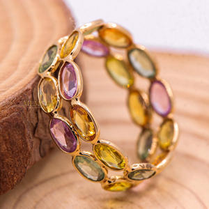 Genuino precioso Multi turmalina piedra preciosa 18K oro amarillo sólido hecho a mano eternidad banda anillos joyería para venta al por mayor - Product Image 3
