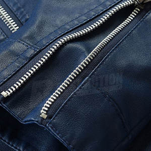 Veste en cuir décontractée à fermeture éclair pour hommes, coupe ajustée, col Mandarin, toile d'hiver, teinte unie, nouveauté, tissu, tenue décontractée pour hommes - Product Image 5