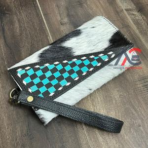 Portefeuille à main pour femme en cuir de vachette véritable de qualité supérieure, à motif à carreaux, fait à la main, porte-cartes en cuir véritable de luxe, porte-monnaie à poignet - Product Image 1