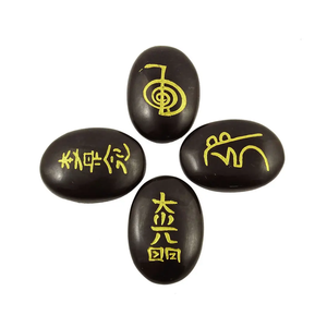Usui Reiki ágata negra ovalada Feng Shui Reiki símbolo Set Piedra Natural Curación Usui cristal Reiki piedra preciosa al por mayor - Product Image 2