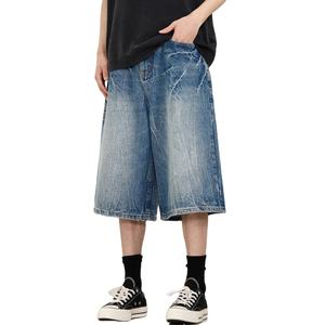 กางเกงยีนส์ขายาวทรงหลวมสไตล์สตรีทแวร์สำหรับผู้ชาย รุ่นใหม่ ล้างสีแบบแอซิดวอช ทรงโอเวอร์ไซส์ กางเกงขาสั้นเดนิมสำหรับผู้ชาย สวมใส่สบายๆ สำหรับเล่นกีฬา - Product Image 1