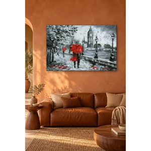 Couple Fida avec parapluie rouge à Londres, impression sur toile - Product Image 2