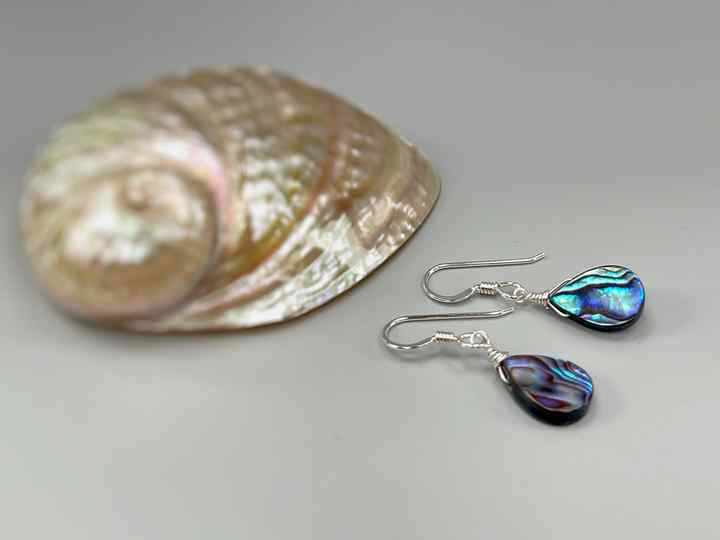 Trendy Classic Style Pure 925 Sterling Silver Gold Plated Dangle Abalone Shell Gemstone Fine Jewelry Iridescent Abalone Earrings