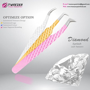 Pinzas de extensión de pestañas con agarre de diamante de Color personalizado, herramienta de belleza recta curva de alto volumen, ceja de fibra afilada de acero inoxidable - Product Image 4