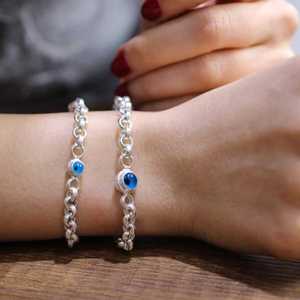 925 Sterling <b>Silver</b> 3-Eyed <b>Bead</b> Bracelet Stylish Trendy Bangles for Wedding Anniversary Party or Gift - Product Image 1