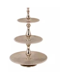<b>Set</b> of Three Aluminum Plated <b>Cake</b> <b>Stand</b> With Standing Base Gold Finishing <b>Cake</b> Holder Metal <b>Stand</b> For <b>Cake</b> - Product Image 4